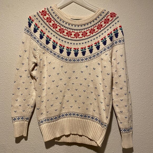 Eddie Bauer Vintage Fair Isle Sweater 1988 Flower Pots Cottagecore – Size M‎ - Picture 1 of 4